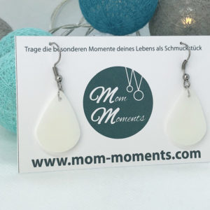 Muttermilchschmuck, Ohrhänger aus Muttermilch in Tropfenform, Mom-Moments Schmuck aus Muttermilch