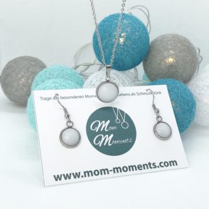 Muttermilchschmuckset, Ohrhänger aus Muttermilch und Kette aus Muttermilch, Mom-Moments Schmuck aus Muttermilch