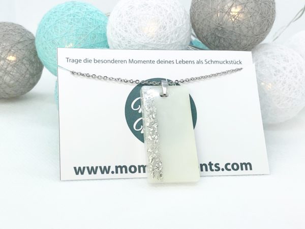 Muttermilchschmuck mit Edelstahlkette, personalisierter Schmuck mit deiner Muttermilch und silbernem Blattmetall, Halskette, Schmuck aus Muttermilch