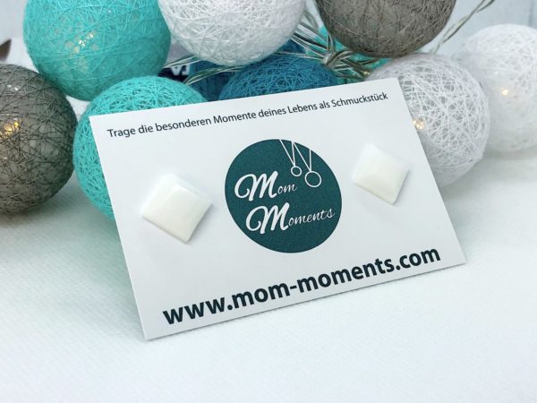 Tragebild Ohrstecker komplett aus Muttermilch, Schmuck aus Muttermilch, Muttermilchschmuck von Mom-Moments